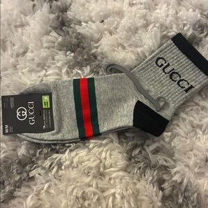 Gucci Casual Gray Socks with Green and Red Accents